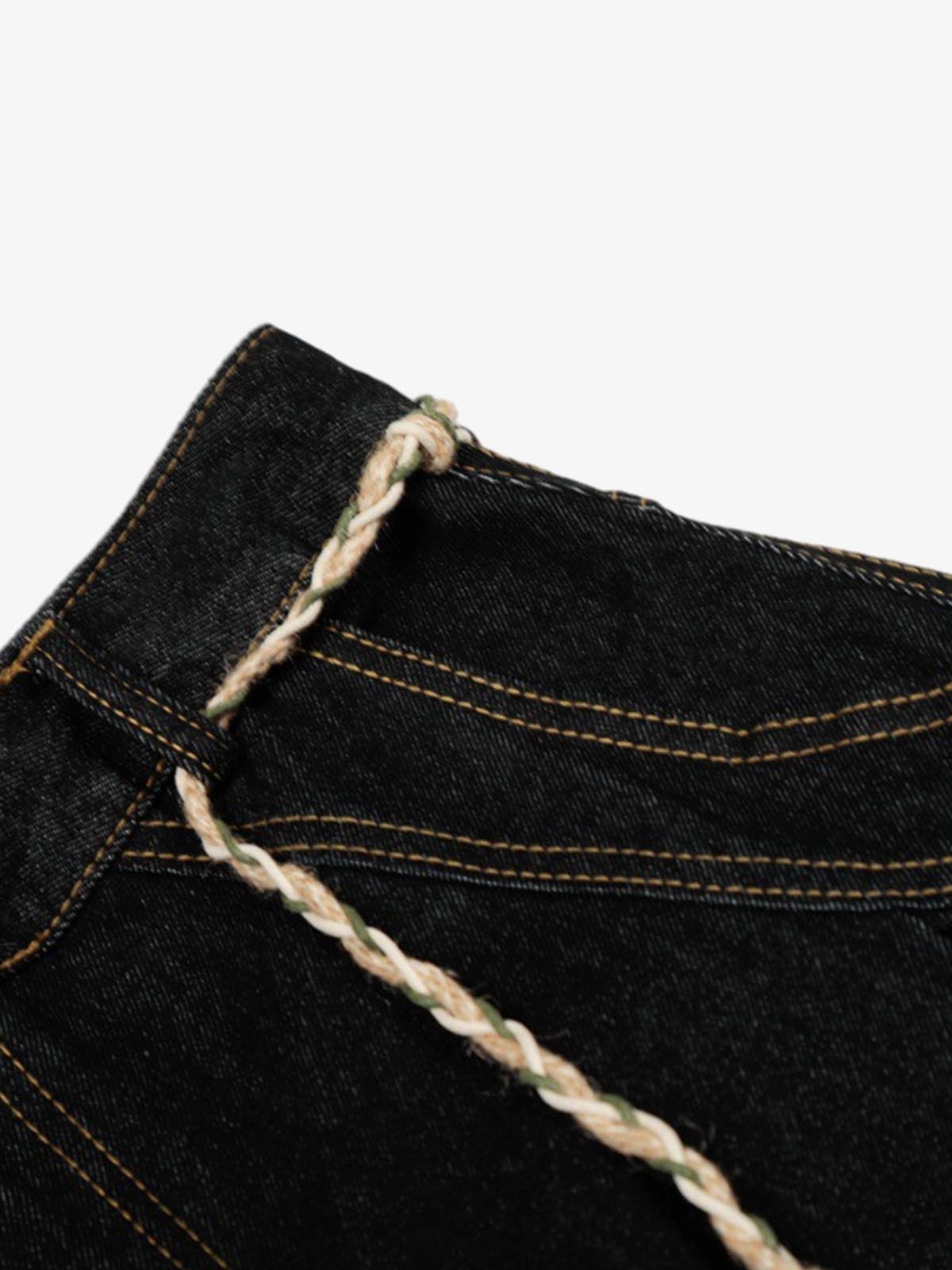 Rope Detail Waist Wide Leg Denim Jeans