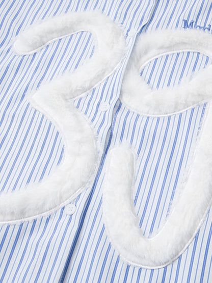 Retro Contrast Flocked Striped Long Sleeve Shirt 