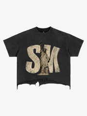 Liberty Graphic Washed Ripped T-Shirt 