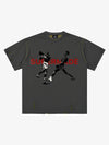 Black Distressed Graphic T-Shirt with Boxing Print – Relaxed Fit Streetwear Tee