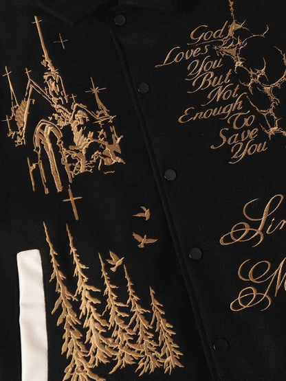 Gothic Gold Embroidered Varsity Jacket