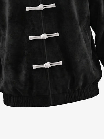 Logo Striped Suede Frog-Button Two-Piece Set