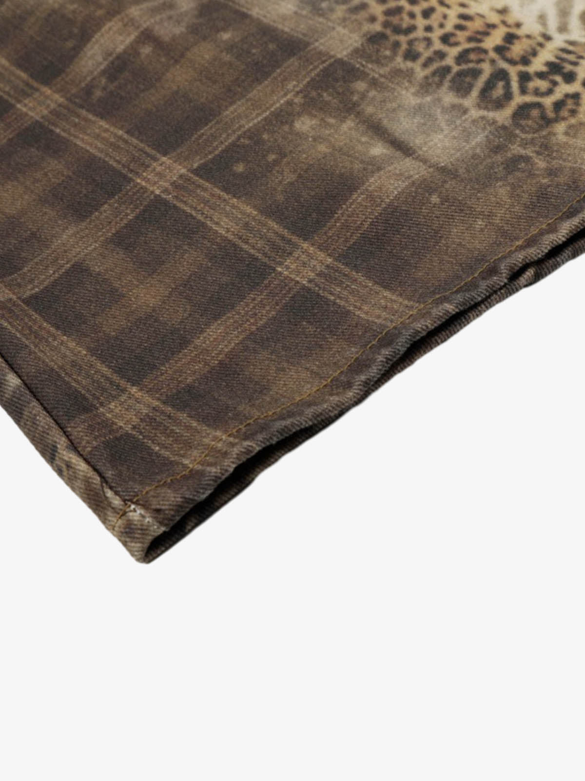 Plaid Leopard Print Cargo Barrel Jeans