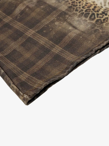 Plaid Leopard Print Cargo Barrel Jeans 