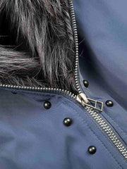 Studded Hooded Faux-Fur Collar Padded Coat