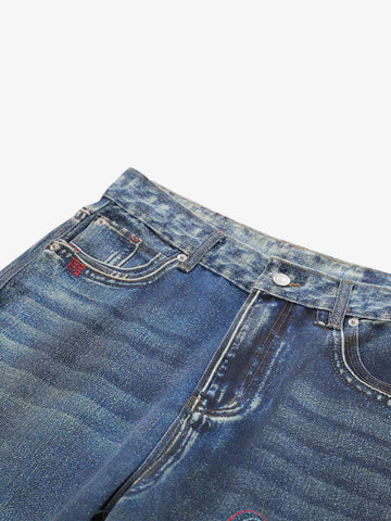 Denim-Jeans im Vintage-Stil mit 3D-Applikation