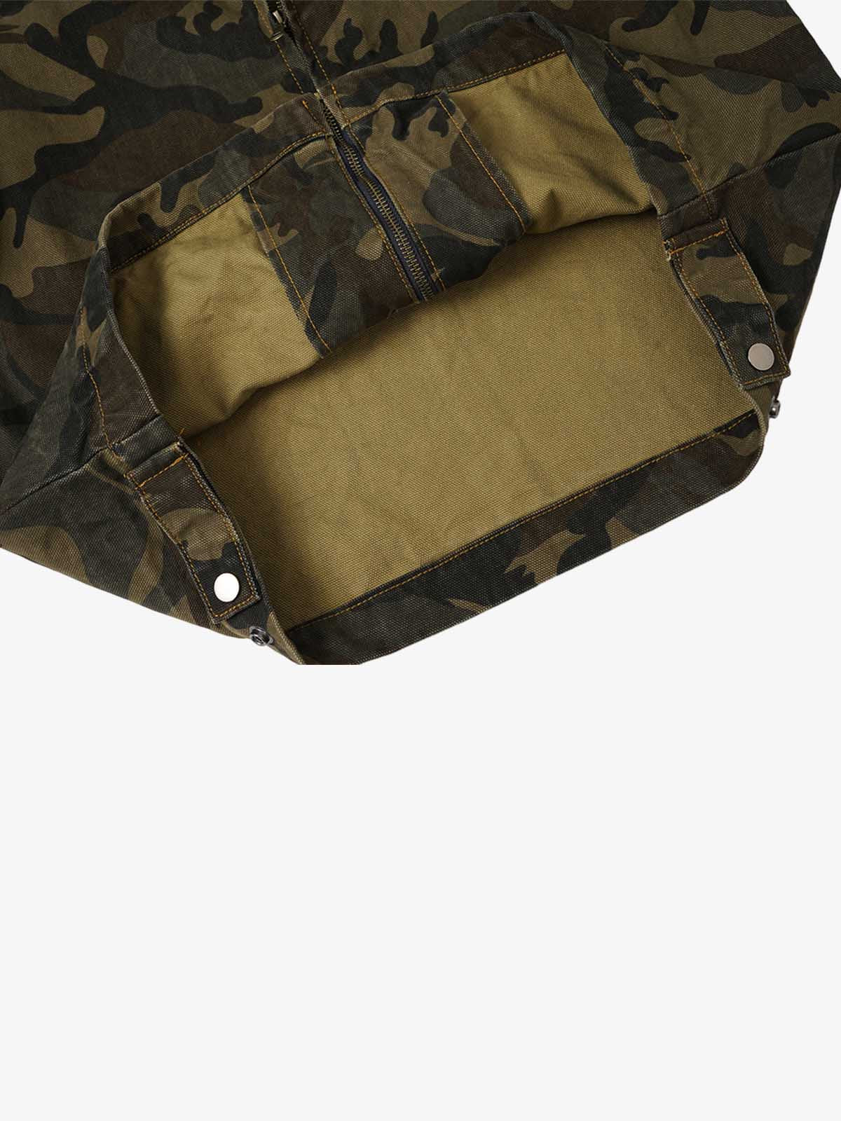 Washed Camo Corduroy-Trim Denim Work Jacket