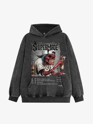 Thesupermade Punk Street Blood Red Skull Graffiti Hooded Sweatshirt 