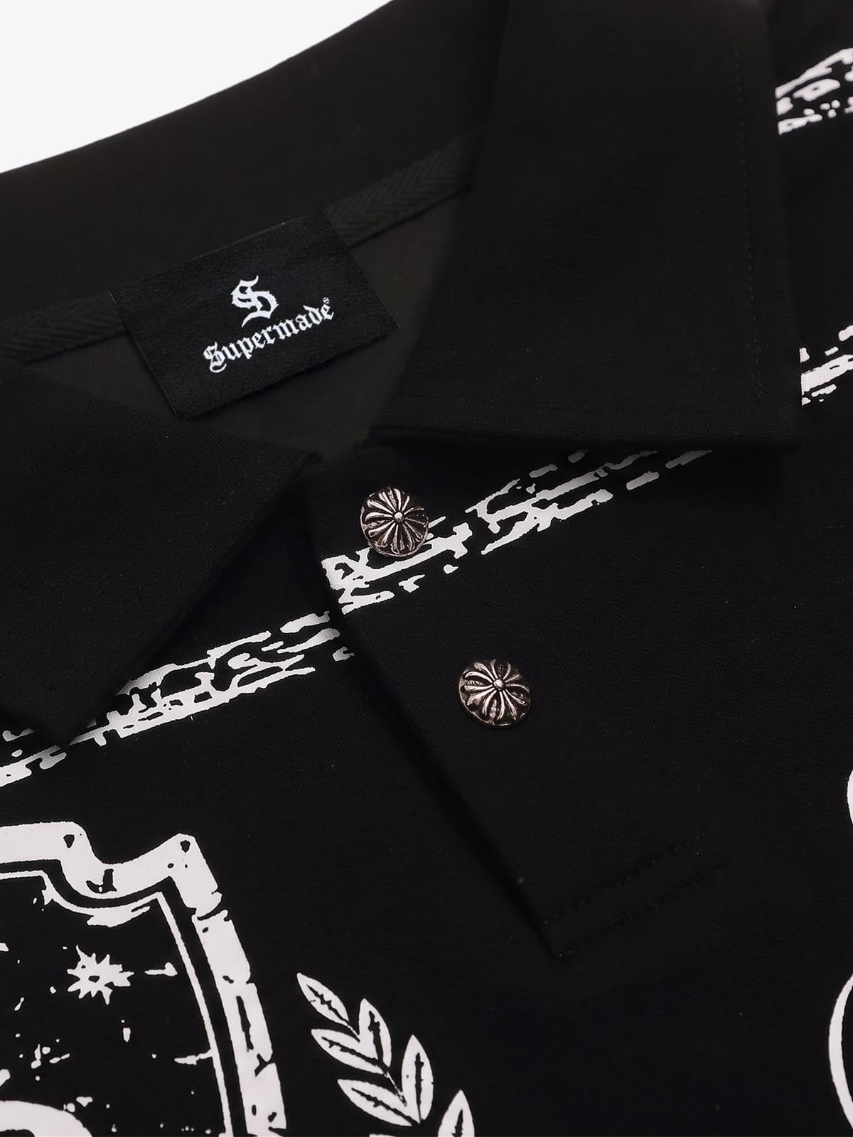 All-Over Typography Faux-Layered Long Sleeve Tee