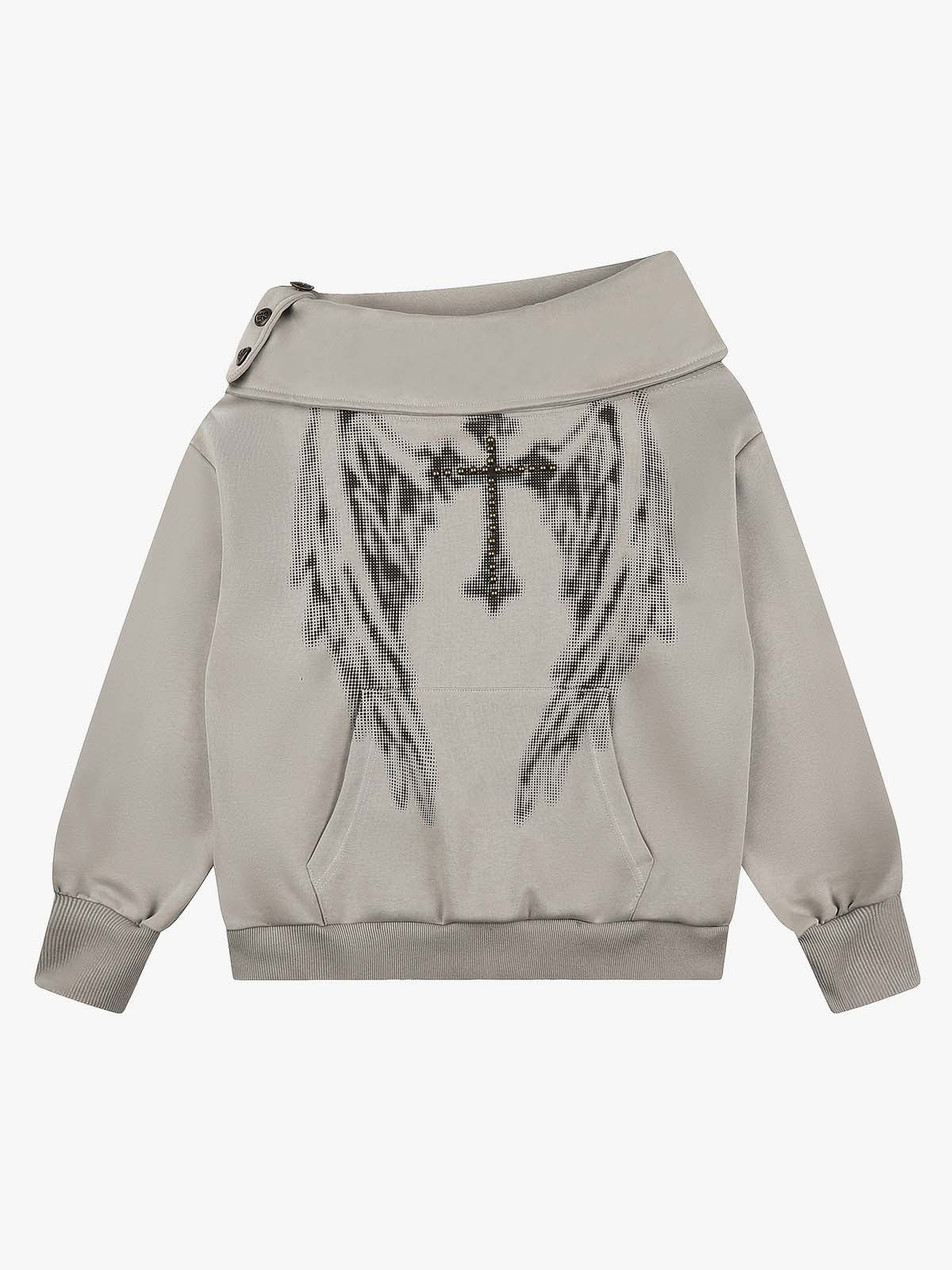 Sweatshirt mit gekreuztem Flügel-Grafik und Strasssteinen