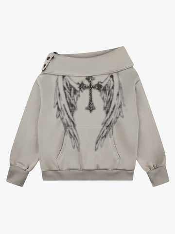 Cross Wing Graphic Rhinestone Sweatshirt