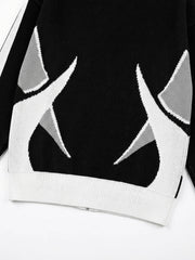 Scorpion Graphic Color Block Stand-Collar Knit Cardigan