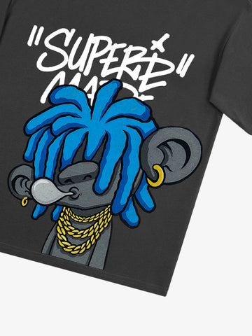 Thesupermade Graffiti Trend Blue Dreadlock Boy T-Shirt 