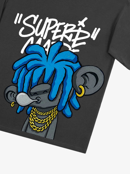 Thesupermade Graffiti Trend Blue Dreadlock Boy T-shirt 