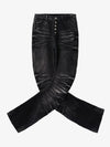 Jeans svasati vintage con chiusura a bottoni e inserti arricciati, effetto usurato.