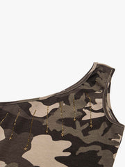Camouflage-Print Strass-Off-Shoulder-Cami-Top