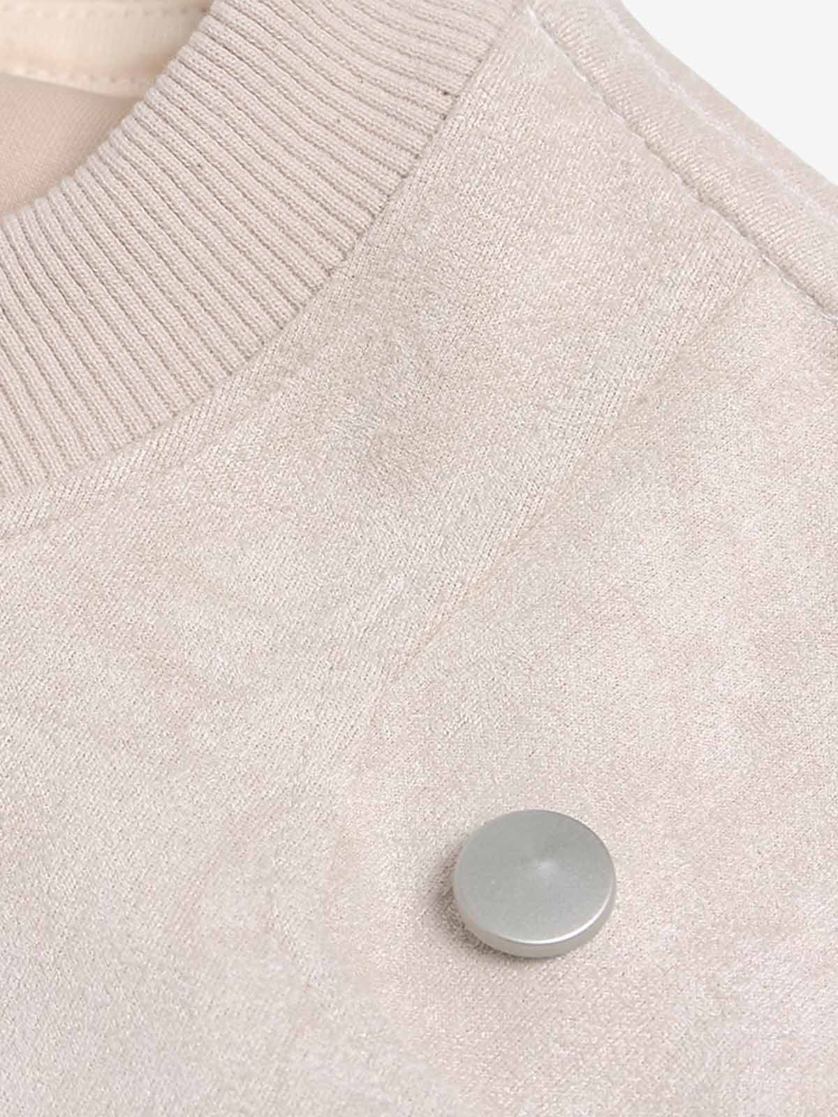 Metallic Print Suede Crew Neck T-Shirt 