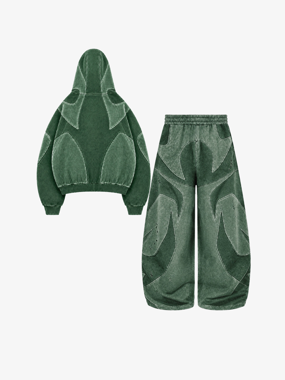 Washed Panelled High-Neck Zip Hoodie & Wide-Leg Sweatpants Set