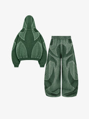 Washed Panelled High-Neck Zip Hoodie & Wide-Leg Sweatpants Set