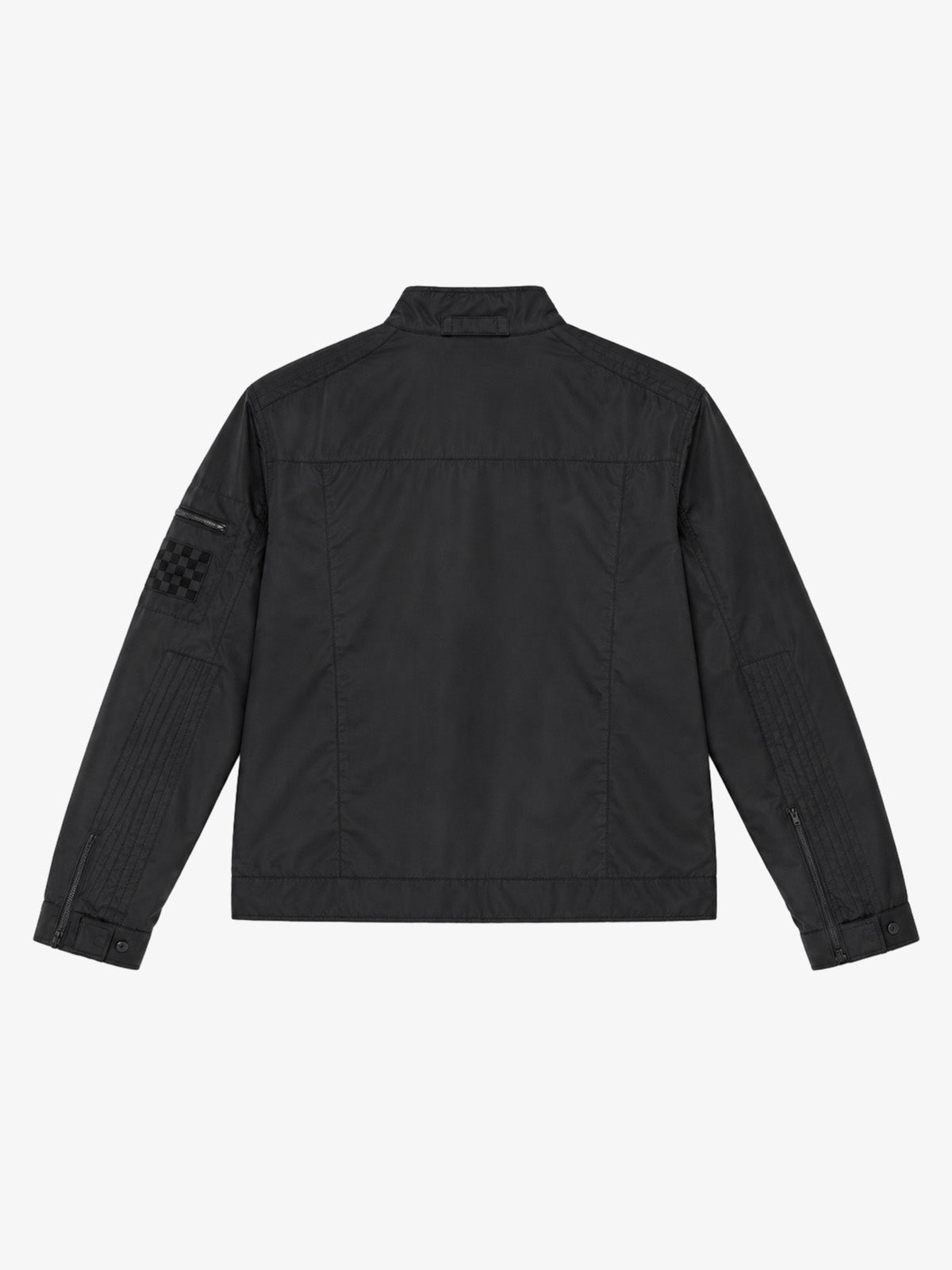 Patch Detail Glossy Stand-Collar Biker Jacket