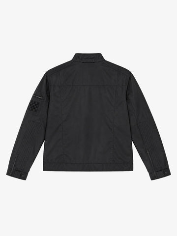 Patch Detail Glossy Stand-Collar Biker Jacket