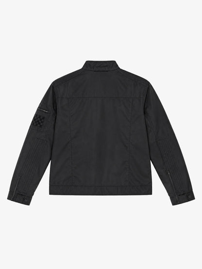 Patch Detail Glossy Stand-Collar Biker Jacket
