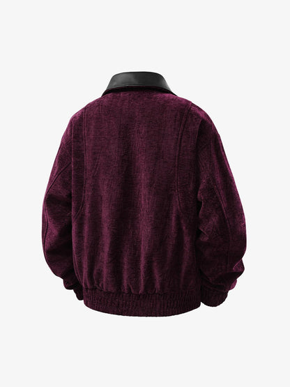 Stylish Velvet Bomber Jacket with Leather Collar for Men 