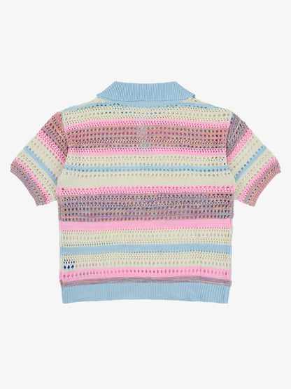 Knitted Striped Polo Shirt for Kids with Colorful Horizontal Patterns and Breathable Design 