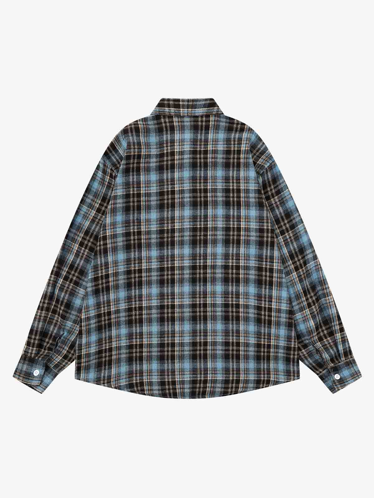 Plaid Splattered Graffiti Long Sleeve Shirt
