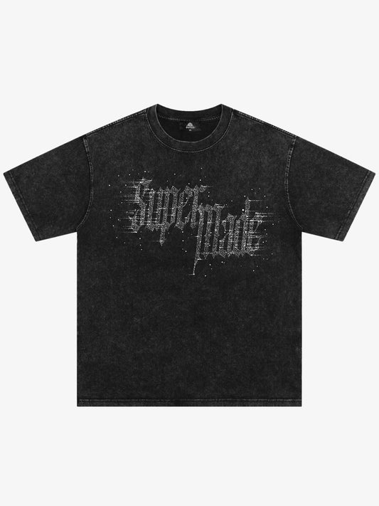 THE SUPERMADE Imitation Diamond Effect LOGO Graphic Tee with Bold Typography Design 