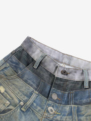 3D Graphic Distressed Gradient Ripped Wide-Leg Jeans