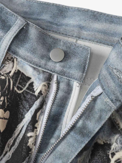 Distressed Denim Wide Leg Pants with Ripped Details and Faded Wash 