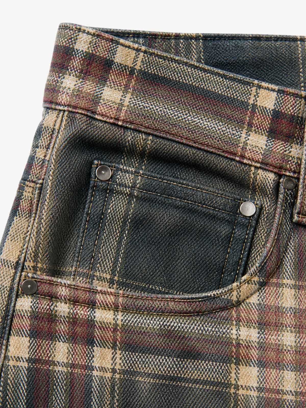 All-Over 3D Plaid Graphic Straight-Leg Jeans