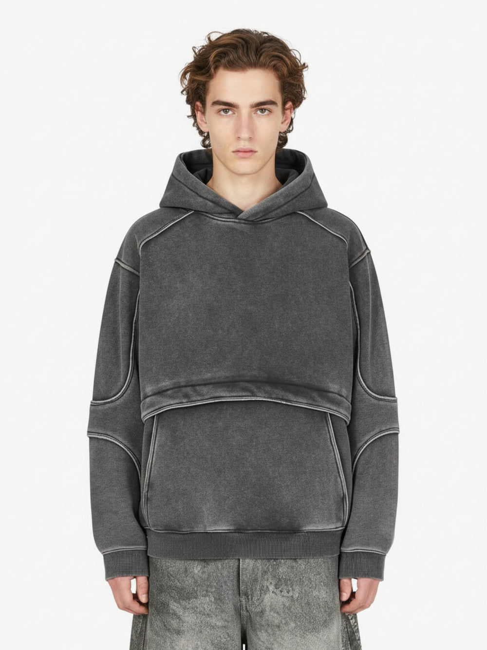 Retro Deconstructed Patchwork Washed Hoodie 