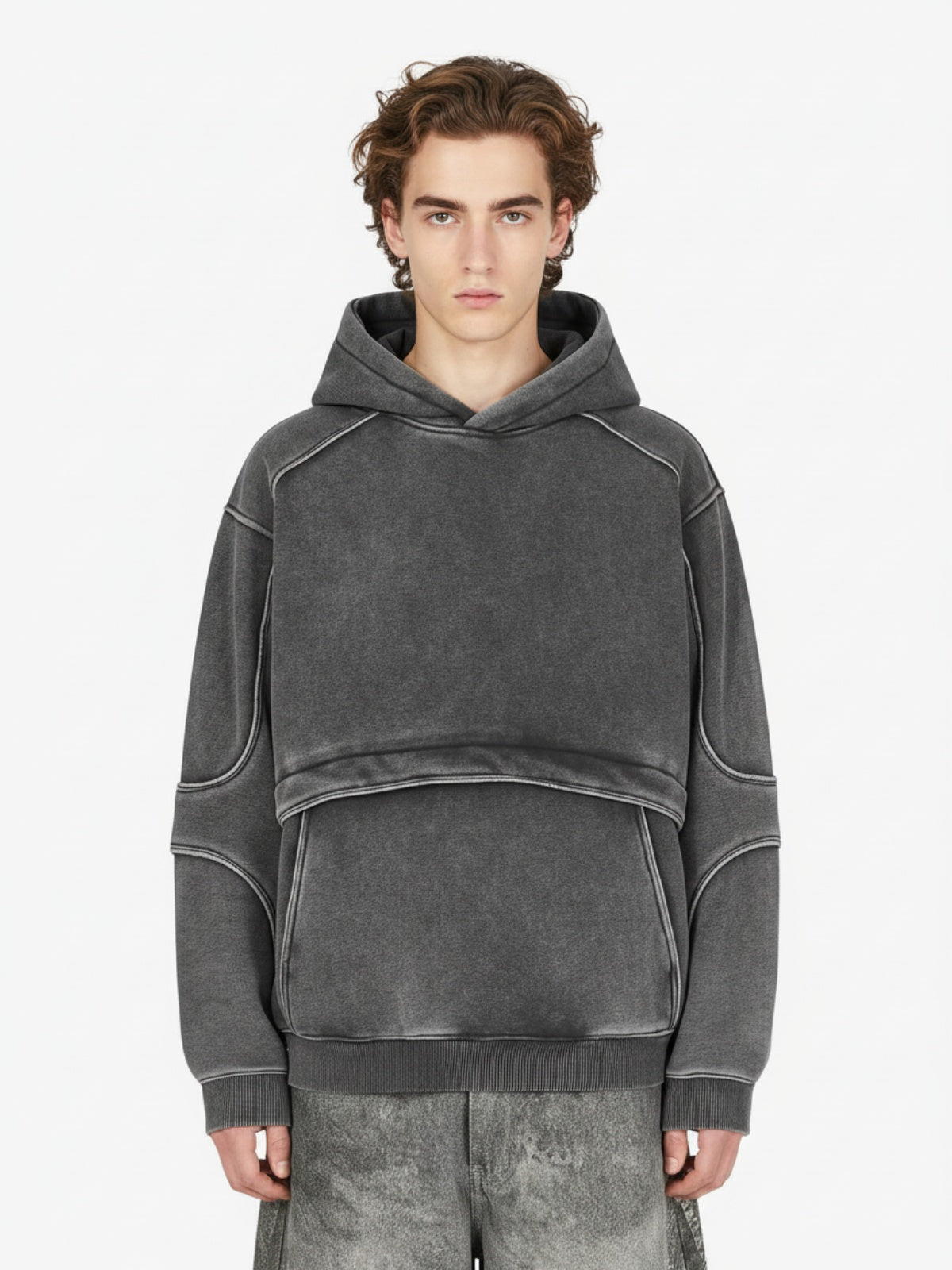 Retro Deconstructed Patchwork Washed Hoodie 