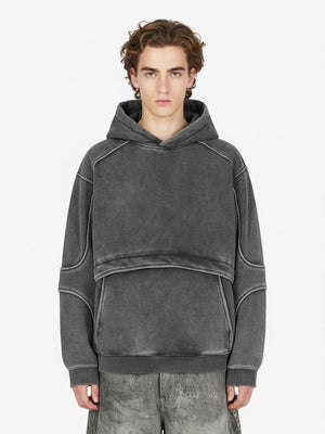 Retro Deconstructed Patchwork Washed Hoodie 