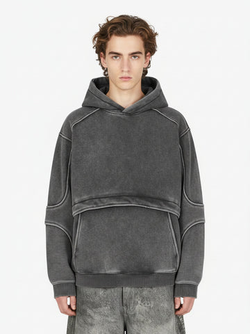Retro Deconstructed Patchwork Washed Hoodie 
