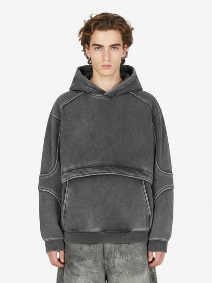 Retro Deconstructed Patchwork Washed Hoodie 