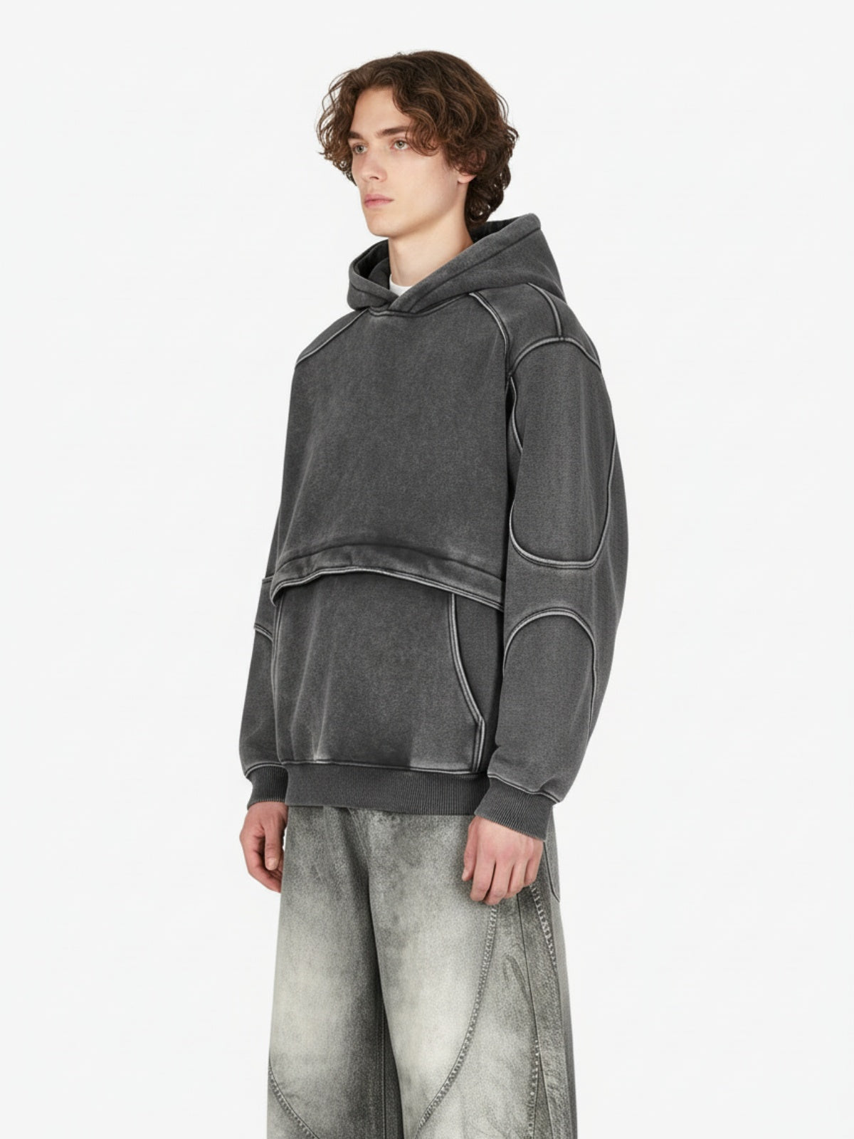 Retro Deconstructed Patchwork Washed Hoodie 