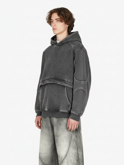 Retro Deconstructed Patchwork Washed Hoodie 