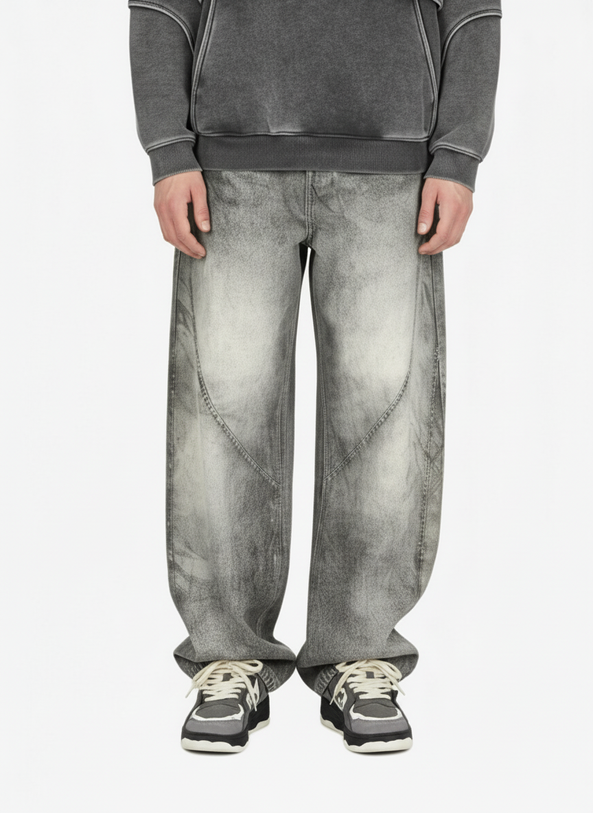 Vintage Heavy Distressed Washed Barrel Jeans 