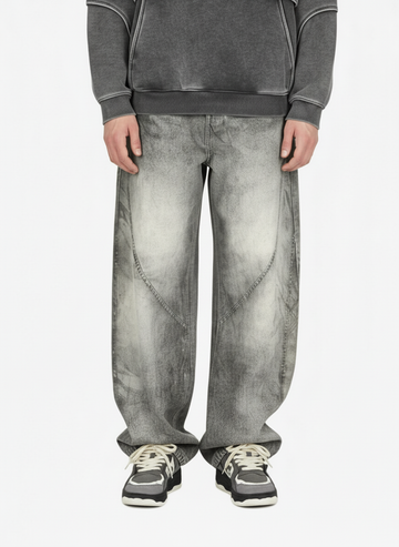 Vintage Heavy Distressed Washed Barrel Jeans 