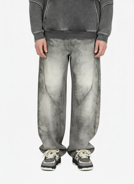 Vintage Heavy Distressed Washed Barrel Jeans 