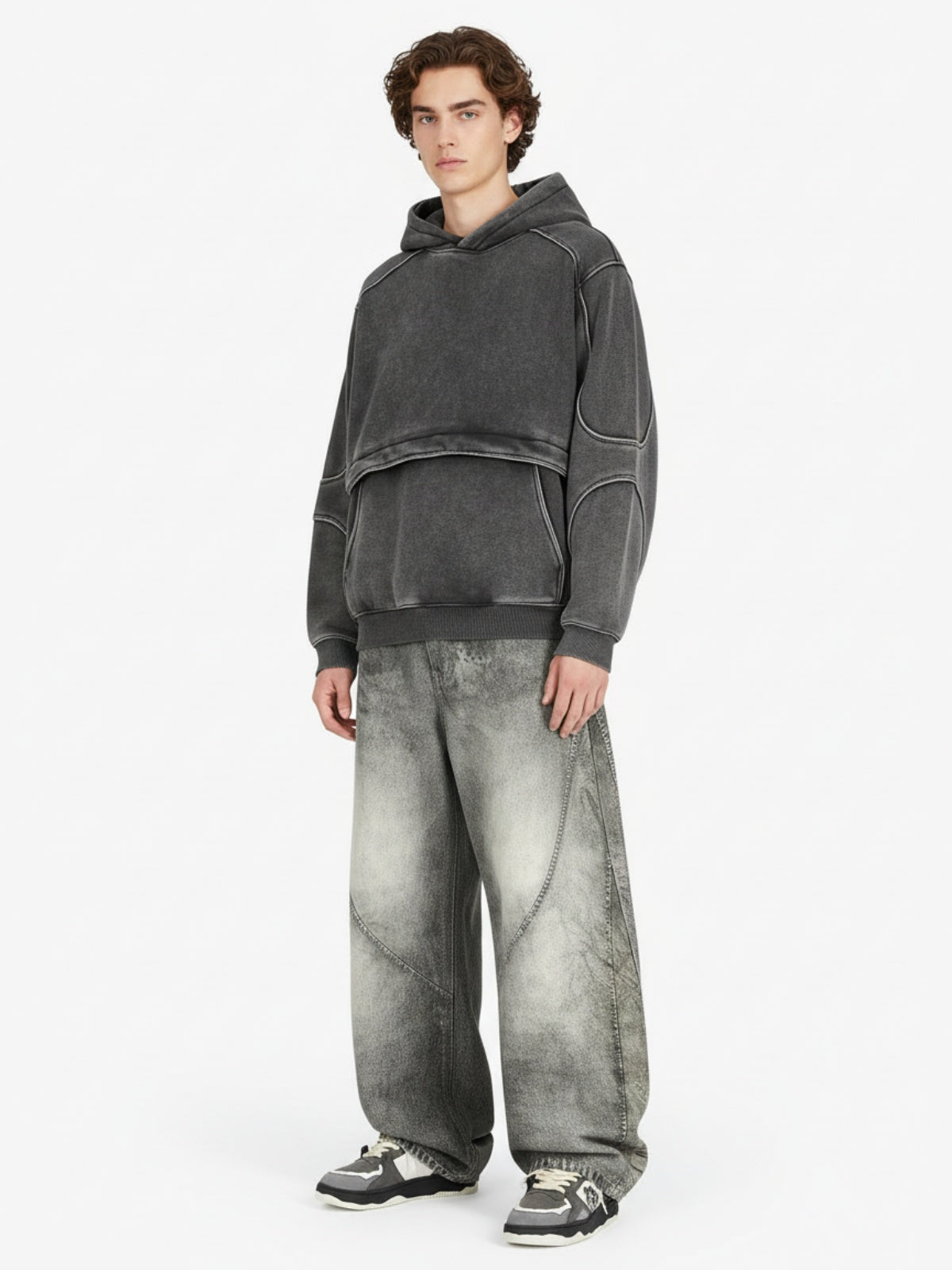 Retro Deconstructed Patchwork Washed Hoodie 