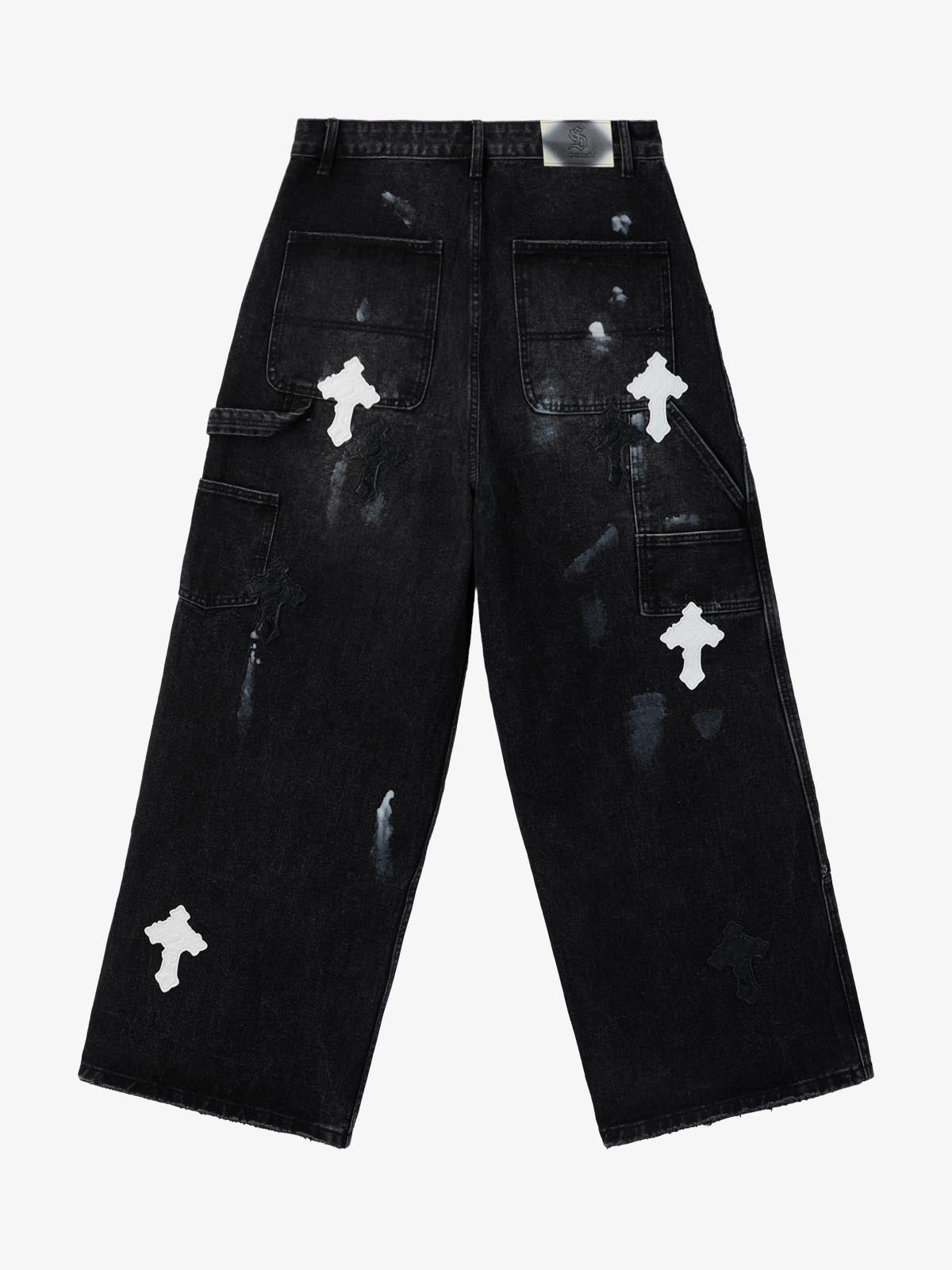 Supermade Retro Distressed Print Heavyweight Canvas Baggy Pants 