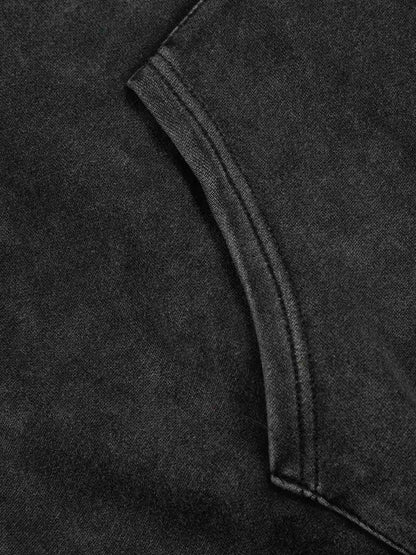 Vintage Washed Panel Construction Zip-Up Hoodie