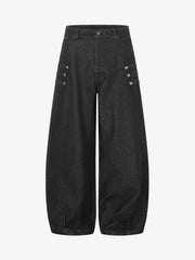 Military Napoleon Raw Denim Barrel Baggy Jeans