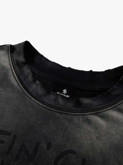 Cotton Oversized Graphic T-Shirt with Punk Rock Print and Vintage Wash Effect 