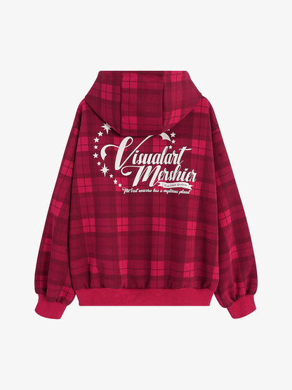 Plaid Hooded Jacket with Bold Lettering for Casual Style 