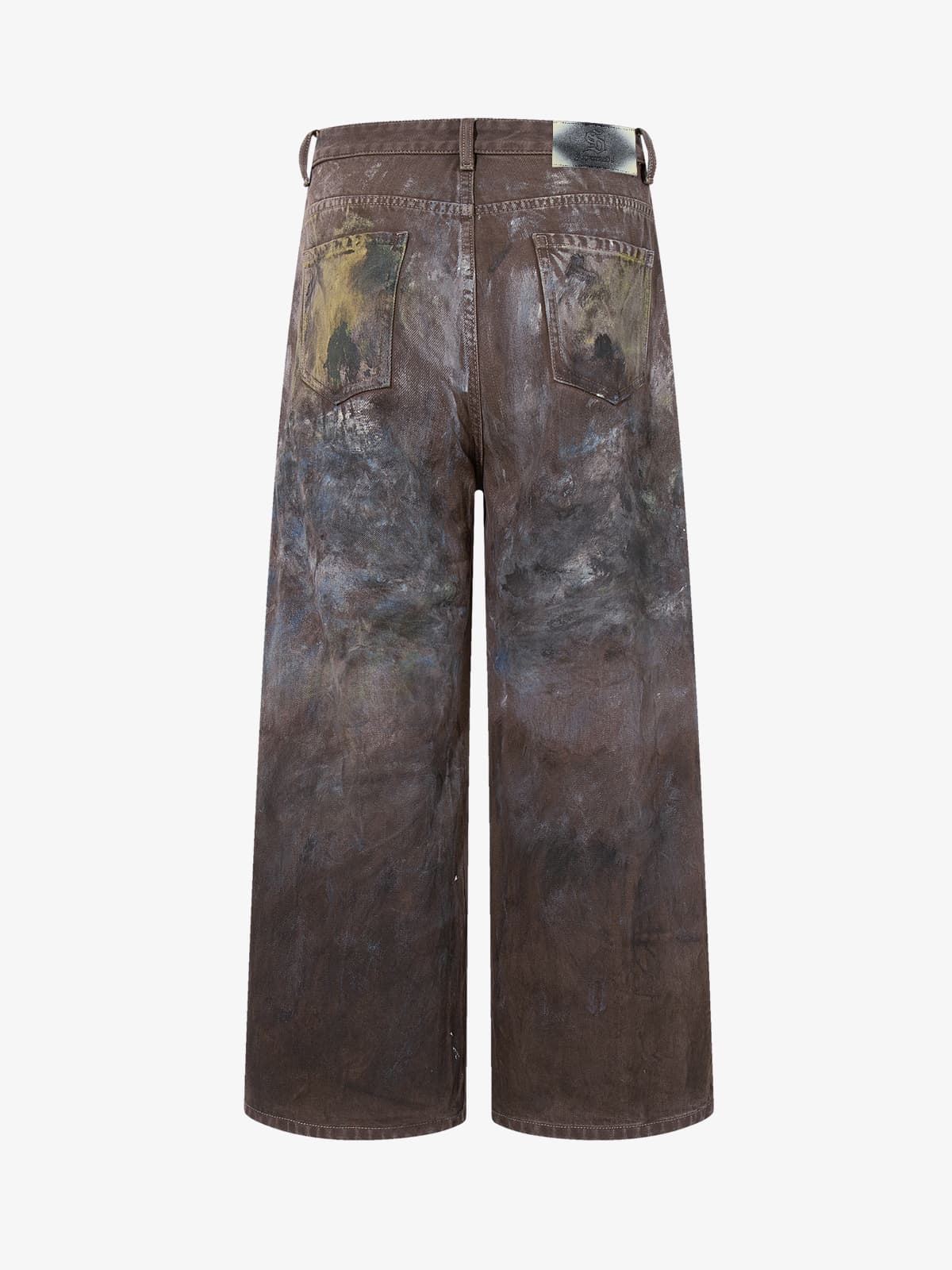 Retro Graffiti Painted Distressed Wide-Leg Jeans 